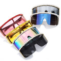 New Design Oversized Mirror Lenses  Women Rhinestone shades sunglasses womens vintage